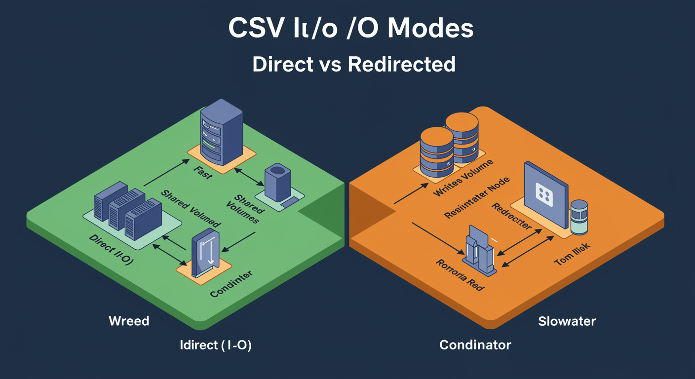 CSV I/O Modes: Direct path on left writes straight to storage; Redirected path on right routes through coordinator node first, illustrated TLDR