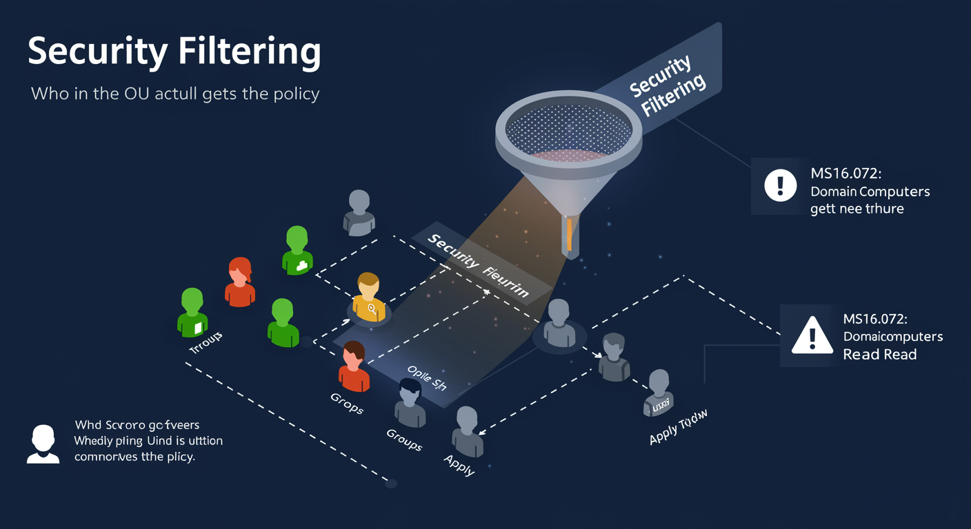 Security Filtering, Restricting Who a GPO Applies To, illustrated TLDR