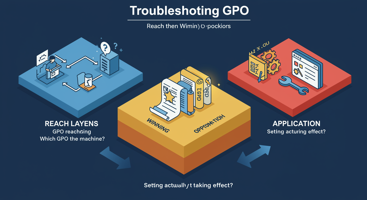 Troubleshooting Group Policy, The Three-Layer Model, illustrated TLDR