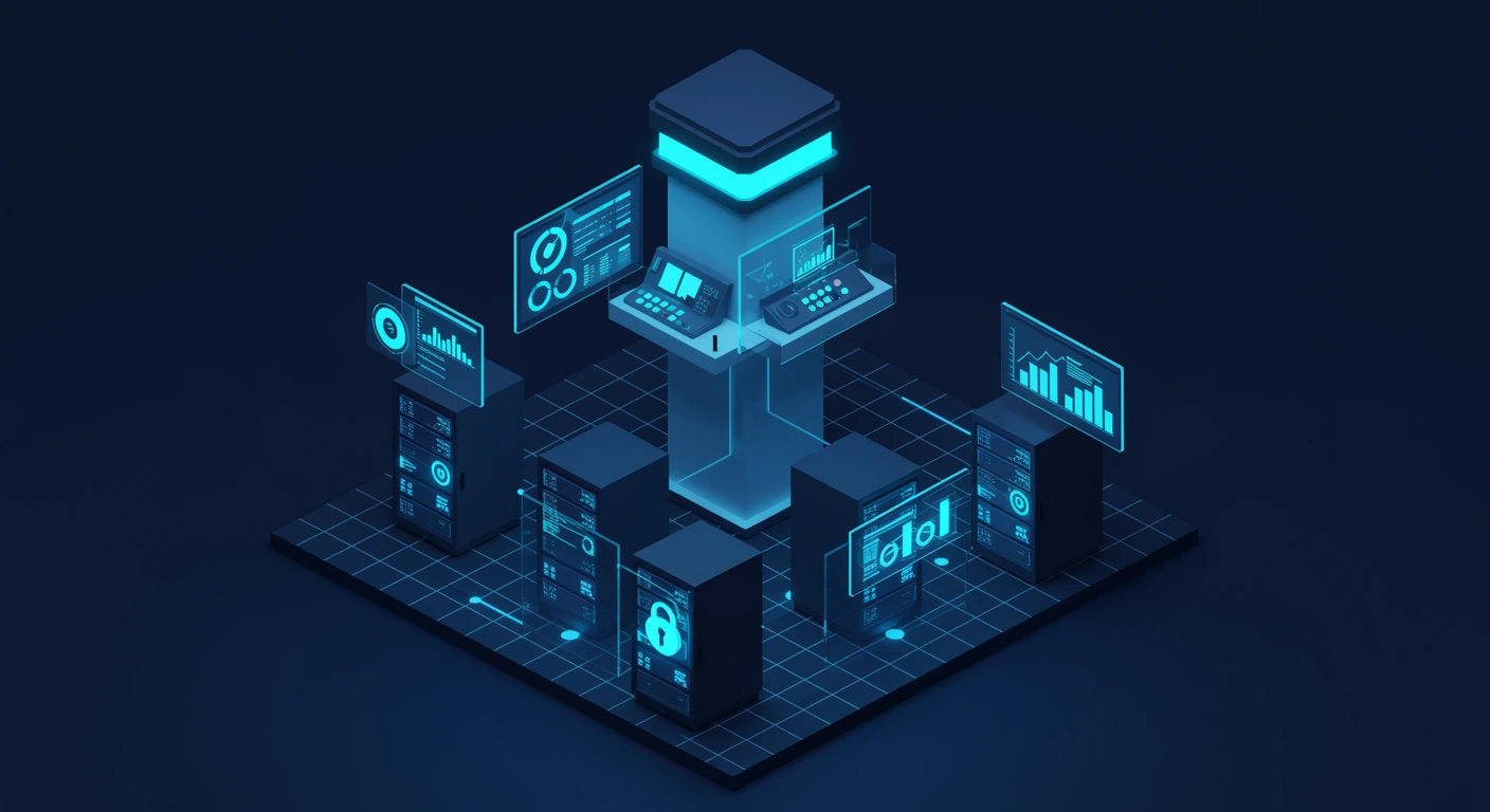A central management console oversees and connects down to multiple DHCP, DNS and domain controller servers.