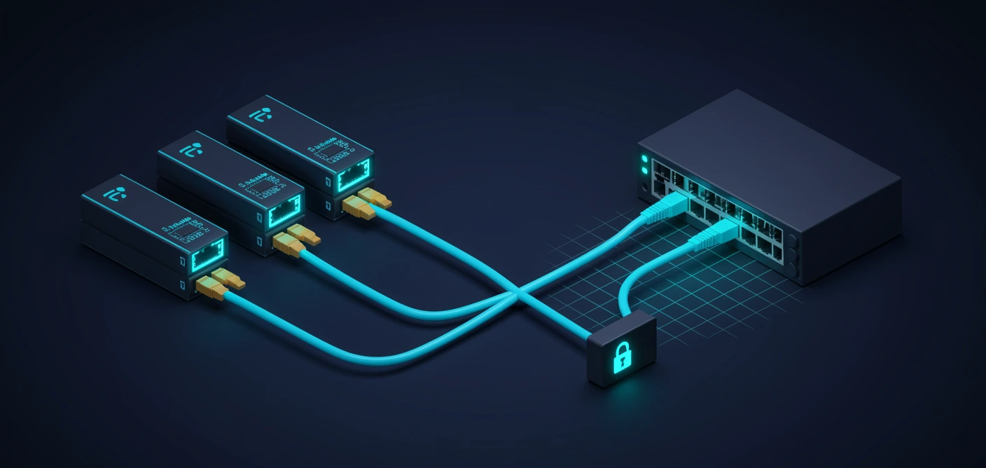Three physical NICs bond into one logical link to the switch; if one adapter fails, traffic continues on the others.