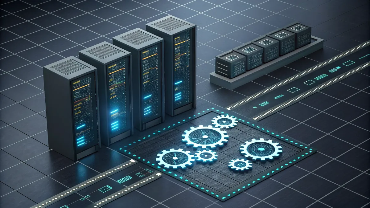 An automated engine of gears drawing replication connections between domain controllers.